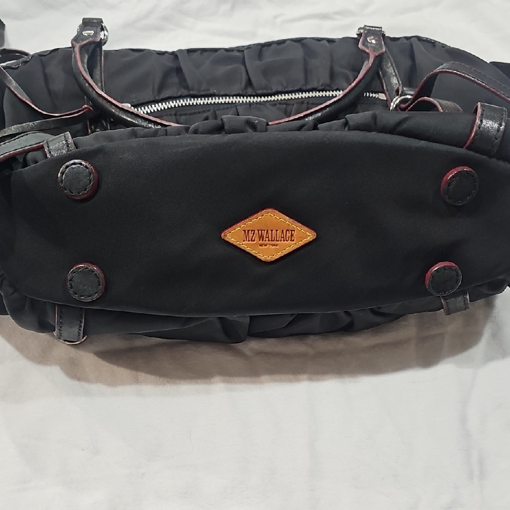 MZ Wallace Black Nylon Messenger Tote with Brown Trim - Picture 12 of 13